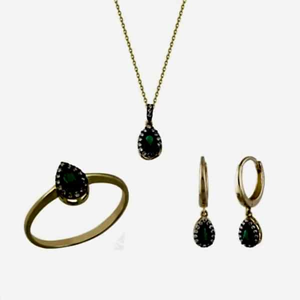 Zümrüt Taşlı 3'lü Set