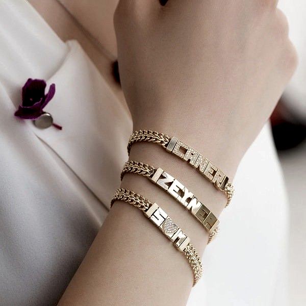 Kişiye Özel İsimli Bileklik - 14 ayar Altın