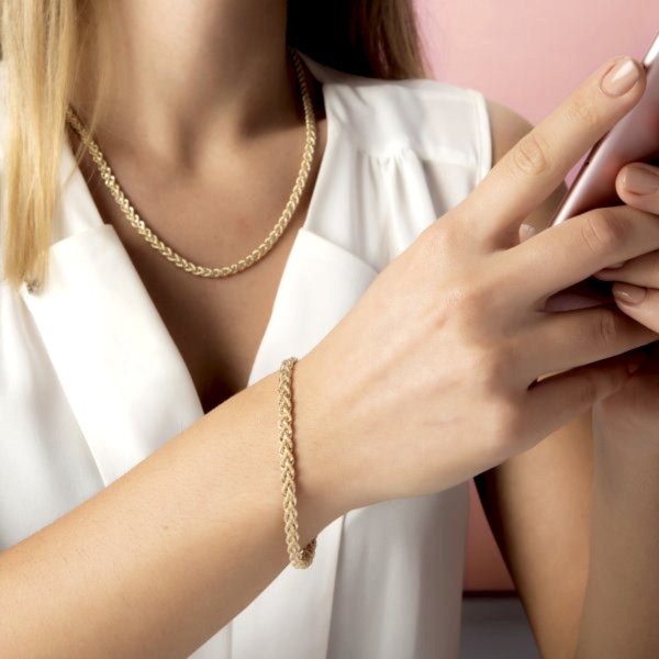 Ters Örgü Halat Kolye - 14 Ayar Altın