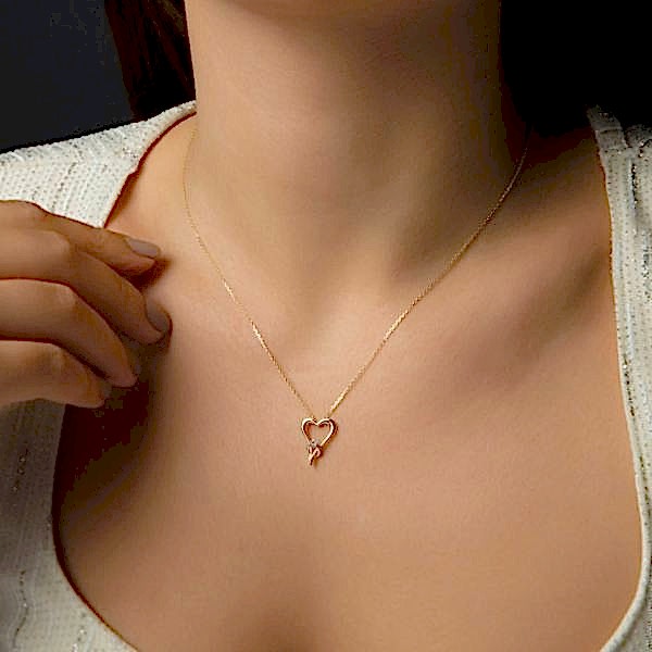 Kalp Kolye Tek  Taşlı